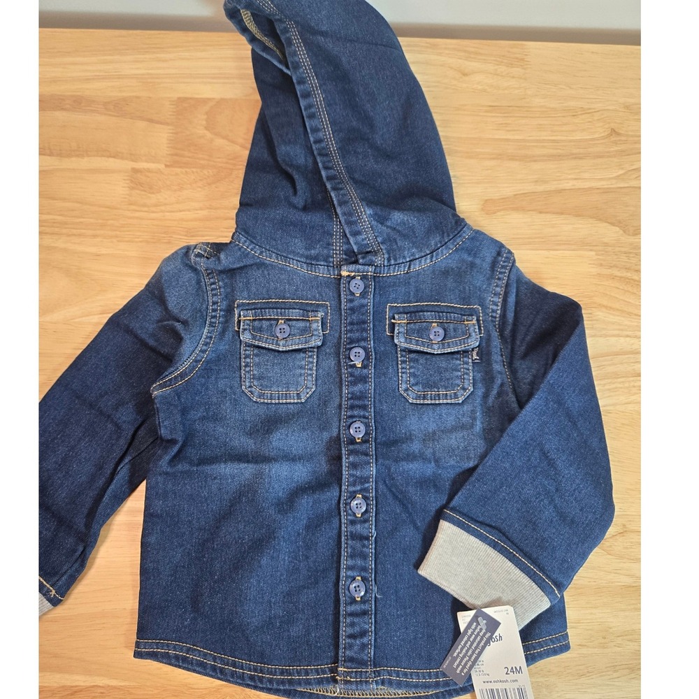 OshKosh Bgosh Toddler Hooded Denim Shirt Jacket Dark Wash 24M OKT15132-24M